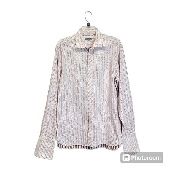 Ted Baker London Flip Cuff Shirt Size 4 (M) Men Pink Stripe Cotton Turkey Mint‎ - Picture 1 of 16